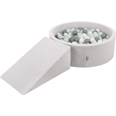 KiddyMoon Schuimspeelplaats met rond Ballenbad Ramp - 7cm 200 Ballen - Speeltoestel - Ballenbak ballen voor baby's - Ballenbak schuim voor kinderen - Hindernisbanen - Speelbad - Lichtgrijs: Wit Grijs Munt