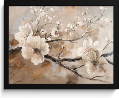 Poster in lijst - Fotolijst 40x30 cm - Posters - Bloemen - Natuur - Wit - Bloesem - Abstract - Posterlijst zwart - Decoratie - Wanddecoratie woonkamer - Muurdecoratie slaapkamer