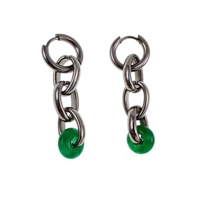 Oorringen met Schakels en Maleisische Jade Donut Steen, Exclusieve Oorbellen Dames, RVS ∅15mm - Handgemaakt esde2
