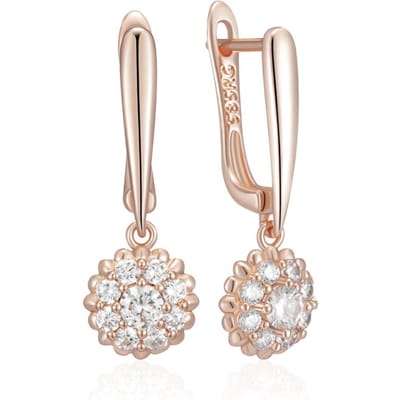 Boucles d'oreilles pendantes longues fleur zircon naturel brillant pour femmes mode couleur or rose ethnique mariage bijoux de mariage white