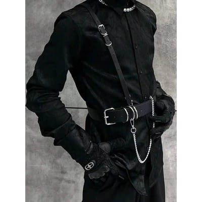 Dames Riem Mode Straatstijl Punk Riem Met Ketting Harnas Verstelbare Decoratieve Harnasbanden Gotische Kleding Accessoires black