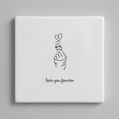 Love You Forever Keramische Tegel – Minimalistische Hand Hart Lijntekening Romantische Wanddecoratie – 15 x 15 cm