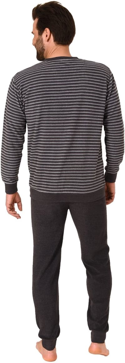 Herenpyjama in badstof met manchetten in elegante streepjeslook - 212 13 101