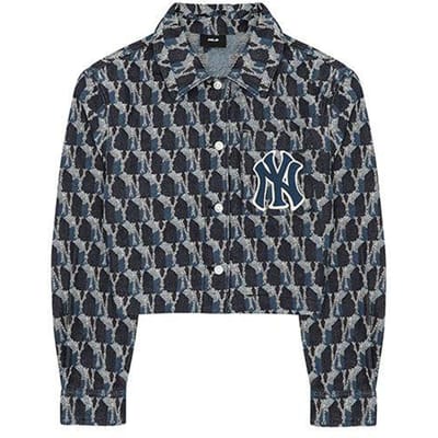 MLB Patroon Gedrukt Kort Jeansjasje Damesjassen Marineblauw 3FDKM0224-50NYD S black