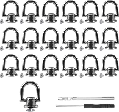 20 Stuks Zwarte Ring Schroef Rivets van 15mm met D-Ringen, Voor DIY Leren Portemonnees en Accessoires