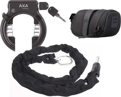 AXA Solid Plus ART2 fietsslot - 140cm insteekketting - set met opbergtas - zadeltas – Zwart