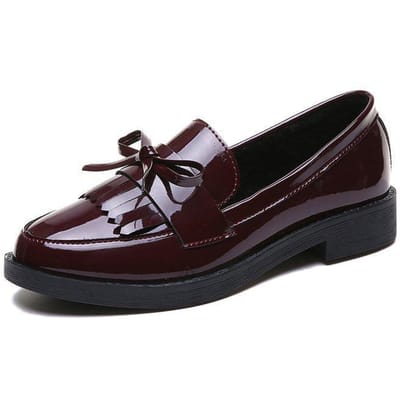 Dames Zwarte Lakleren Loafers Platform Instappers voor Dames Nieuwe Lente Britse Kwast Casual Strik Flats Schoenen 35 black