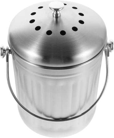 Keuken Compostbak - Voedselafval Bak - Geurvrij Werken - Roestvrij Staal - 30 x 18.5 cm - Zilver