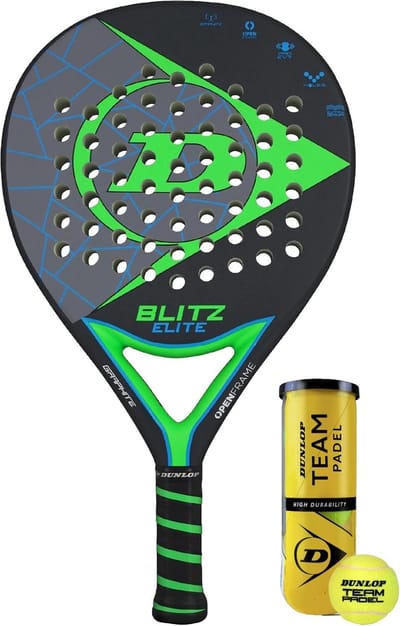 Padelracket Set Teardropvorm voor Tussenspelers – Grafiet Frame, Glasvezel Oppervlak, EVA Kern, 38 mm Dikte, 360-375 g, Inclusief 3 Pro Ballen en Draagtas