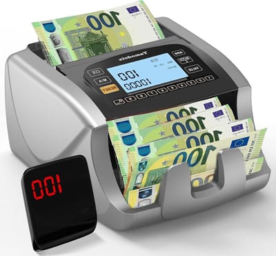 Geldtelmachine - Bankbiljettenteller - Contant geld verwerken - Dubbele echtheidscontrole - 4.48 kg - Zwart