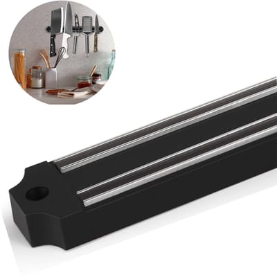 QTTVBTNA Magnetische Messenhouder - Messenmagneet - Magneetstrip - 33cm - Zwart