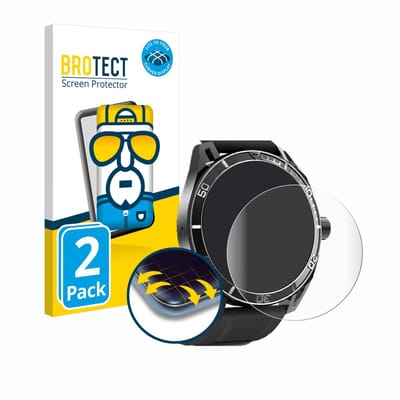 BROTECT - Screenprotector voor Yuede Smartwatch 1.43" (rond) - Folie Beschermfolie transparant volledig dekking - 2 Stuks
