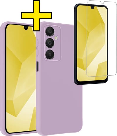 Hoesje - Met Screenprotector - Geschikt voor Samsung Galaxy A16 - Sterk & Shockproof - Back Cover - Siliconen Case - Telefoon Hoes - Telefoonhoesjes - Lila