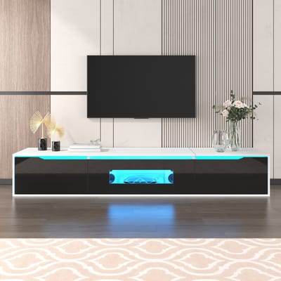 Wishdor Tv-Meubel - Hoogglans Afwerking - Ledverlichting Met 16 Kleuren En 4 Modi - Spaanplaat - Wit - 180 X 35 X 30 Cm