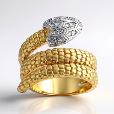 Cavill - Zilveren ring met vergulding - 925 sterlingzilver - 16 I1 (G) Afrikaanse pavé diamanten 0,077 ct - Slangenring stijlvol en elegant