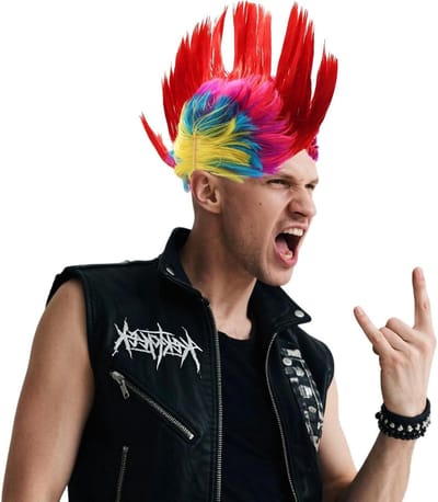 Punk Pruik - Mohican Stijl - Verkleedfeest - Felle Kleuren - 25 cm - Rood