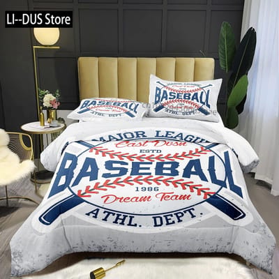 Amerikaanse Vlag Beddengoed Set Honkbal Sport Dekbed Set 3 Delen voor Kinderen Tieners Volwassenen Kamer Decor Dekbedovertrek met 2 Kussenslopen AU Double(180*210cm)3pcs