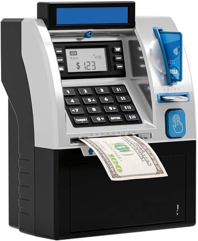 Elektronische Spaarpot - Geld Automaat - Munten Bankbiljetten - Automatisch Scrollen - 18x11x25cm - Zwart
