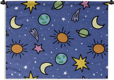 Wandkleed - Wanddoek - Planeten - Sterren - Design - 60x45 cm - Wandtapijt