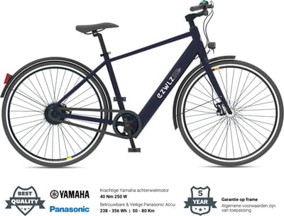 EZWLZ Elektrische Fiets Forenz H - Actieradius 80 km - Yamaha Achterwielmotor - Hybride E-Bike - Panasonic batterij - LCD Display - Blauwgrijs/Matt