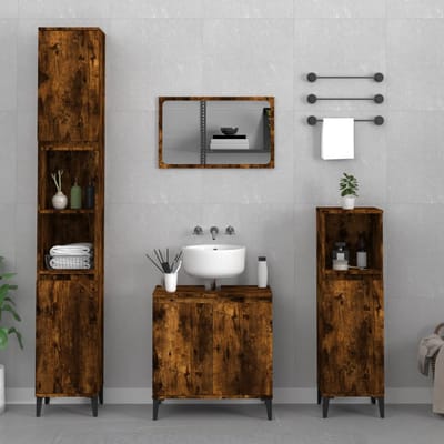 vidaXL - 3-delige - Badkamermeubelset - bewerkt - hout - gerookt - eikenkleurig
