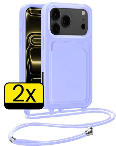 Hoesje Geschikt voor iPhone 17 Pro Max Telefoonhoesje Met Koord Case Pashouder Siliconen - Hoes Geschikt voor iPhone 17 Pro Max Hoesje Met Kaarthouder - Lila - 2 Stuks