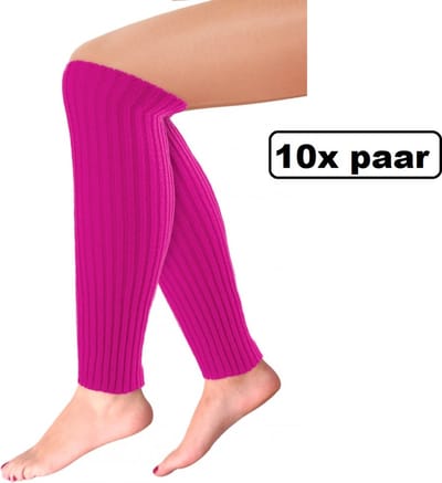 10x Paar Beenwarmers Milano neon roze-pink - Thema feest party disco festival partyfeest optocht