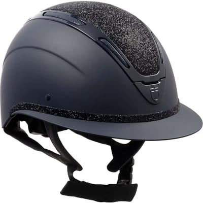 Paardrijhelm met polo vizier, diamanten en matte schaal voor vrouwen Equestro Apocalypse