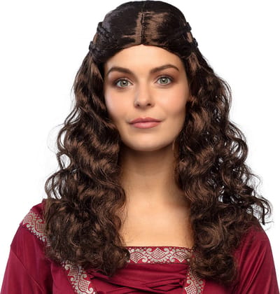 Boland - Pruik Jonkvrouw Bruin - Krullen - Lang - Vrouwen - Jonkvrouw - Middeleeuwen- Prinsen en Prinsessen