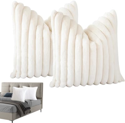 Wishdor Set van 2 Kussenslopen - 3D Ribbel Design - Zacht Fluffy Pluche - Verborgen Ritssluiting - Crèmewit - 50x50 cm