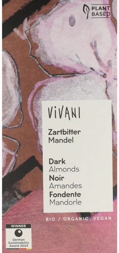Vivani Chocoladereep Puur Amandelen - 10 x 100 gr - Voordeelverpakking