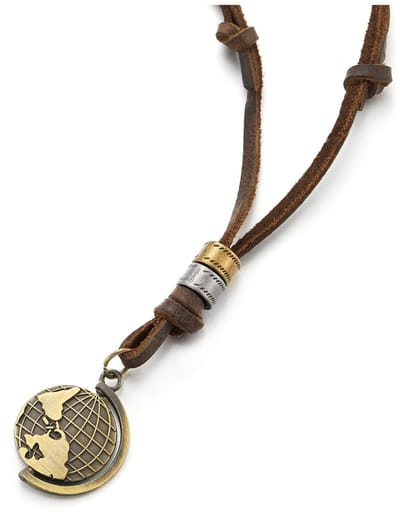 Dailygoody - Halsketting - Uniseks - Bruin leer - Antiek brons - Modieuze accessoires - Perfect voor elke gelegenheid - Stijlvol en trendy