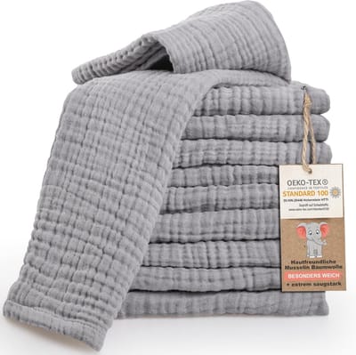 Spuugdoekjes Baby - Hydrofiele doeken - Baby verzorgen - 4-laags katoen - 30x50 cm - Grijs