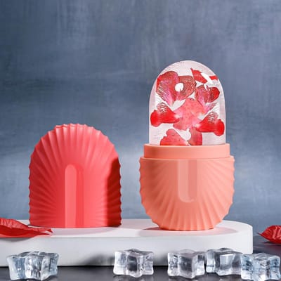Famanu – Herbruikbare ijsroller – Siliconen gezichtsmassager tegen wallen en donkere kringen – Roze