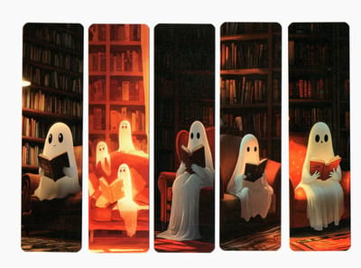 Viwado® 5 Stuks Lezende Spookjes Bladwijzers | Ghost Library Nights Collectie | Esthetische Papieren Boekenleggers | Creatieve Cadeauset voor Lezers Studenten