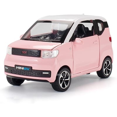 1:24 Schaal Speelgoedmodellen Wuling Hongguang Mini Ev Auto's Legering Diecast Binguo Auto Deuren Geopend Geluid Licht Pull Back Speelgoed Kinderen Cadeaus