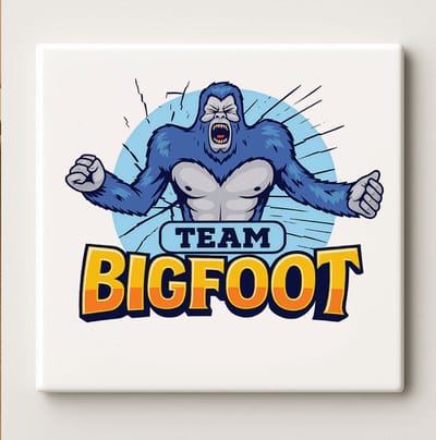 Team Bigfoot Tegel – 15x15cm Keramische Wanddecoratie – Grappig Sasquatch Ontwerp voor Cryptid Fans, Gamers & Woondecoratie