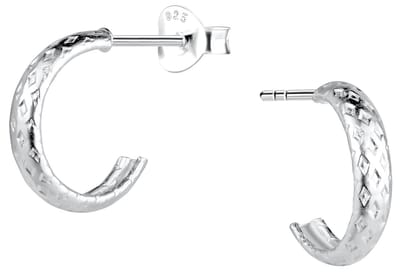 Joy|S - Zilveren oorringen stud - 12 mm - oorbellen met ruit patroon bewerkt - 3 mm dikte