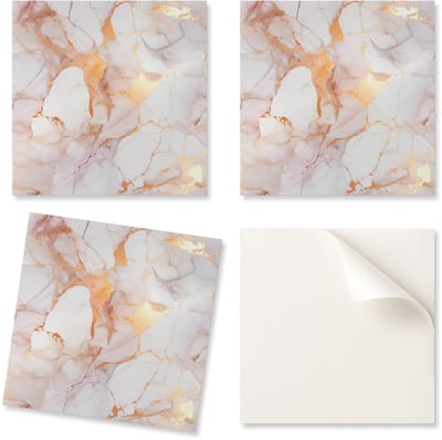 Set PVC-tegels met decoratie voor keuken of badkamer. Elegant marmer met aderen, 20x20x20 cm.