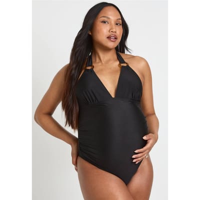 boohoo Dames Zwangerschapsbadpak Met Plunge Halslijn En Decoratieve Details | Zwart | Maat: 40