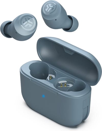 JLab Go Pop Draadloze Oordopjes - Bluetooth Oortjes Draadloos - 35 uur Batterijduur - Be Aware Audio - Met Microfoon - Geschikt voor Android en Apple - Ijzerblauw