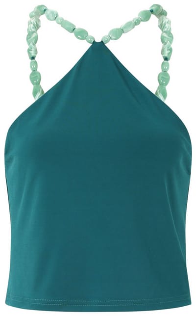 Luchtige Mouwloze Top met Kleurrijke Kraaltjes – Modieuze Dames Zomertop met Ronde Hals – Boho Strandtop met Kralen-Detail - XS