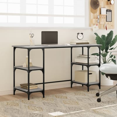 vidaXL - Bureau - 140x50x75 - cm - metaal - en - bewerkt - hout - grijs - sonoma - eiken