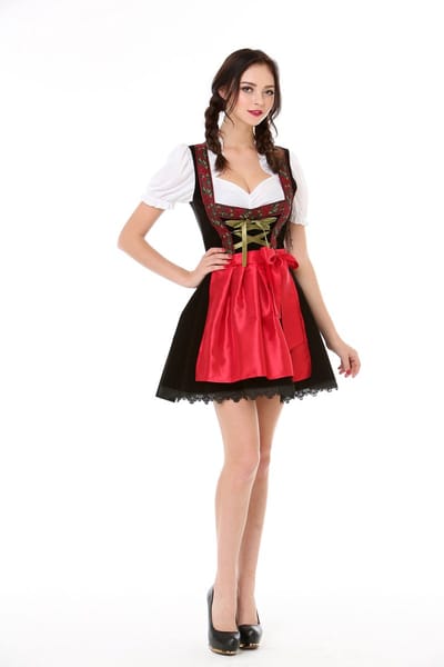 Partychimp Dirndl Dames Letitia Oktoberfest Dames Carnavalskleding Dames Carnaval Kostuum Dames - Rood/Zwart - Maat XL
