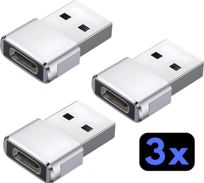 Nereb 3x USB-C naar USB-A Adapter - USB C naar USB Adapter - USB C naar USB A Converter - Zilver