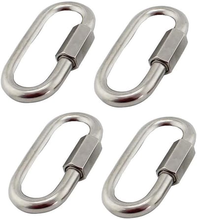 4 stuks schroefkarabijnhaken M6/0.24", 304 roestvrij staal, heavy duty D-vorm, Quick Link met schroefsluiting, vergrendelingsclips, klimhaken voor kamperen