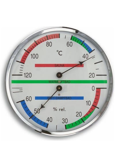 TFA-Dostmann 40.1013, Thermo-/ hygrometer voor sauna's, Zilver, Wit, Metaal, Kunststof, 162 g, 1 stuk(s)