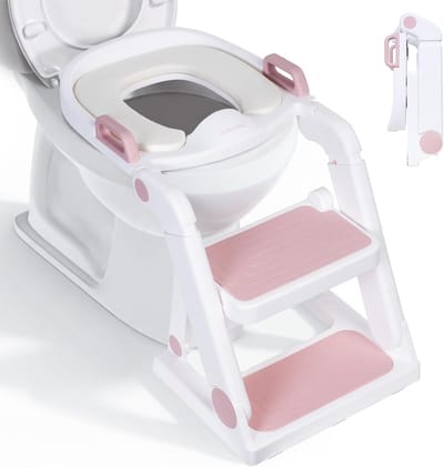 moovkee. Toiletverkleiner met Trapje Roze – 2-in-1 WC Verkleiner voor Peuters vanaf 1,5 Jaar – Inklapbaar, Verstelbaar & Antislip – Voorgemonteerd