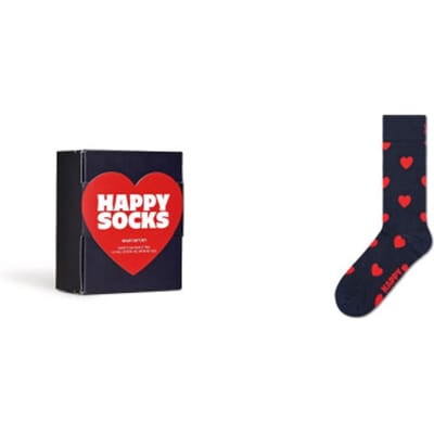 Happy Socks Unisex sokken hartjes print valentijn giftbox 1-paar donkerblauw
