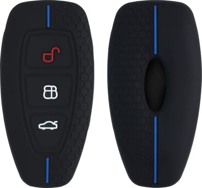 kwmobile autosleutel hoesje geschikt voor Ford 3-knops autosleutel Keyless Go hoes - Siliconen autosleutel behuizing - Auto sleutel case met honingraat - Sleuteletui in zwart / blauw